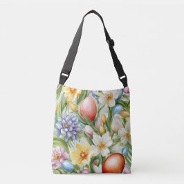 Sierlijke appelbloesem, tulpen en paaseieren crossbody tas