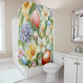 Sierlijke appelbloesem, tulpen en paaseieren douchegordijn