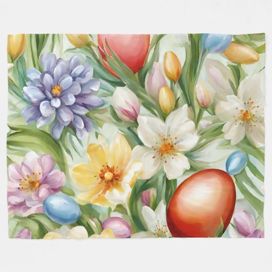 Sierlijke appelbloesem, tulpen en paaseieren fleece deken (Voorkant (Horizontaal))