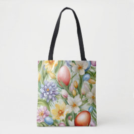 Sierlijke appelbloesem, tulpen en paaseieren tote bag