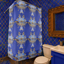 Sierlijke Arabesk Koninklijk Blauw Goud Patroon