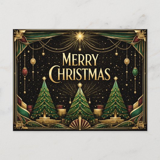 Sierlijke Art Deco Kerstbomen Feestdagenkaart (Voorkant)