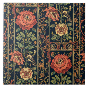 Sierlijke Art Nouveau Botanische Vintage Roos voge Tegeltje