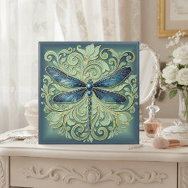Sierlijke Art Nouveau Libelle Pat#12 Blauw ID1222 Tegeltje