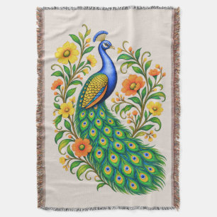 Sierlijke Art Nouveau Pauw en Bloemen Deken