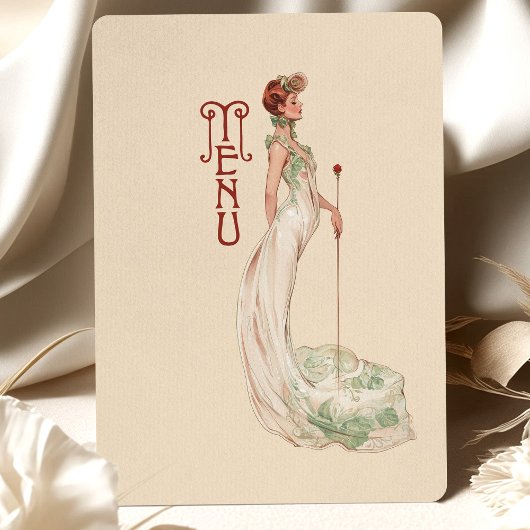 Sierlijke Art Nouveau Wedding Menu Kaart