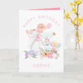 Sierlijke Ballerina Bloemen Naam Happy Birthday Kaart (Gele Bloem)