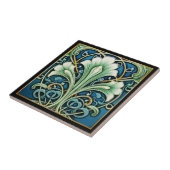 Sierlijke blauwe Fan Flower Art Deco Keramische Te Tegeltje (Zijkant)