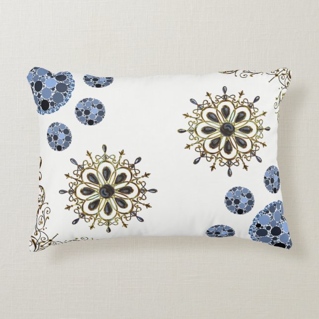 Sierlijke blauwe & gouden decoratieve kussen (Voorkant)