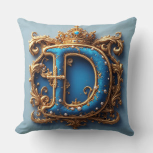 Sierlijke Blauwe Letter D Kussen