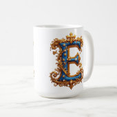 Sierlijke Blauwe Letter E Koffiemok (Voorkant rechts)