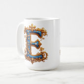 Sierlijke Blauwe Letter E Koffiemok (Voorkant links)