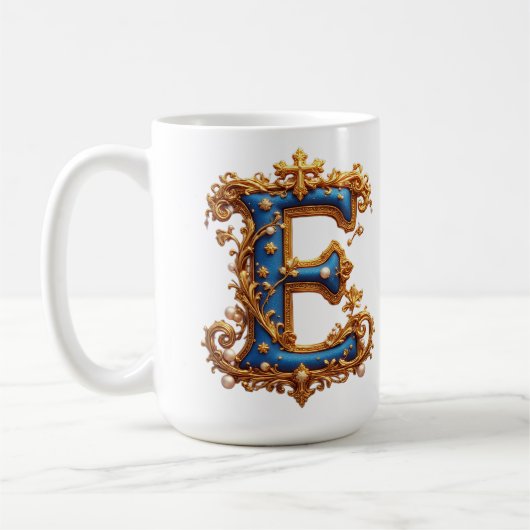 Sierlijke Blauwe Letter E Koffiemok (Links)