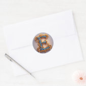 Sierlijke blauwe letter E Ronde Sticker (Envelop)