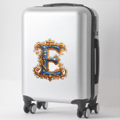 Sierlijke Blauwe Letter E Sticker (Koffer)