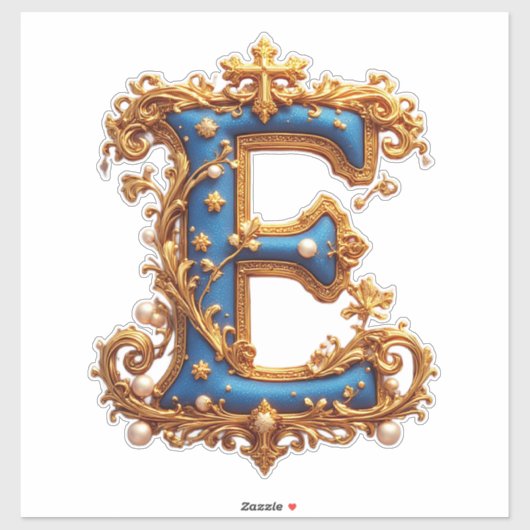 Sierlijke Blauwe Letter E Sticker (Vel)