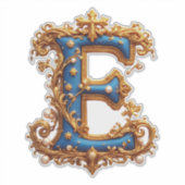 Sierlijke Blauwe Letter E Sticker (Voorkant)