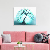 Sierlijke Blauwe Levensboom met Maan Canvas Afdruk (Insitu (Woonkamer))