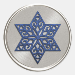 Sierlijke blauwe ster van David envelopzegel Ronde Sticker