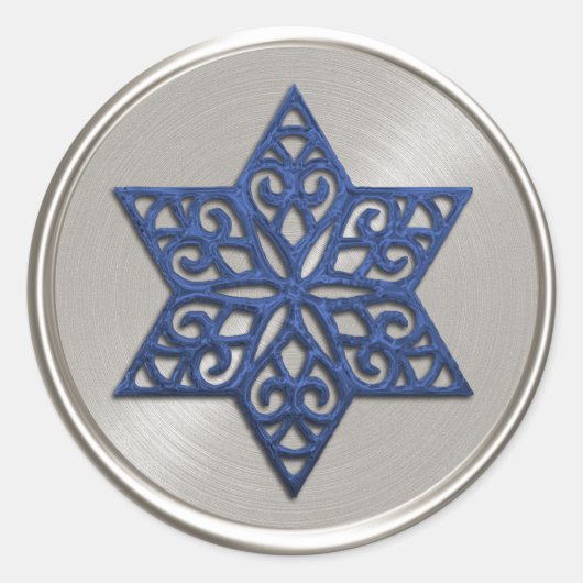 Sierlijke blauwe ster van David envelopzegel Ronde Sticker (Voorkant)