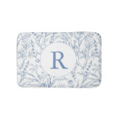 Sierlijke Blauwe & Witte Bloemen Monogram Badmat (Voorkant)