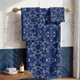 Sierlijke blauwe witte mediterrane azulejo-patroon bad handdoek