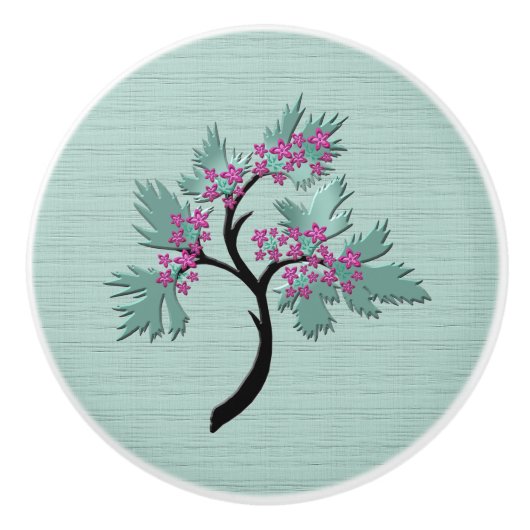 Sierlijke Bloeiende Boom Groen + Plum Keramische K Knop (Voorkant)