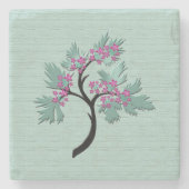 Sierlijke Bloeiende Boom Groen + Plum Marmer Stenen Onderzetter (Voorkant)