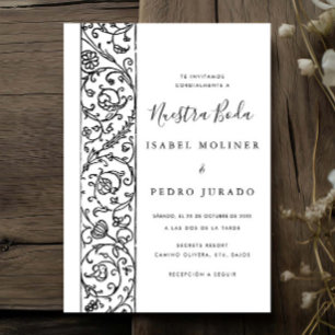Sierlijke bloem zwarte & witte Nuestra Boda bruilo Kaart