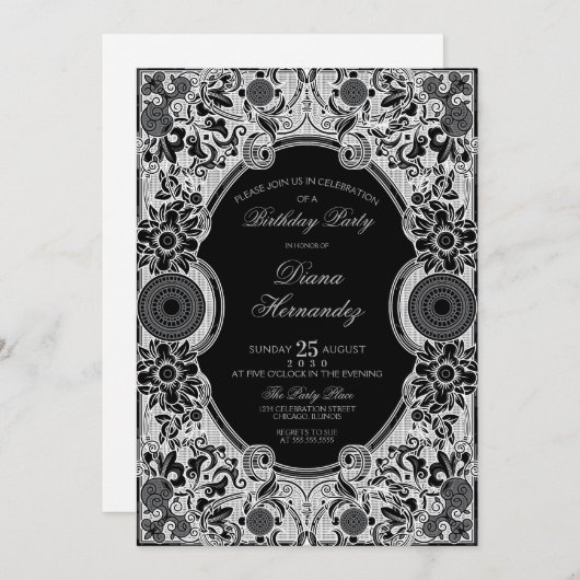 Sierlijke bloemen feest uitnodiging (Voorkant / Achterkant)