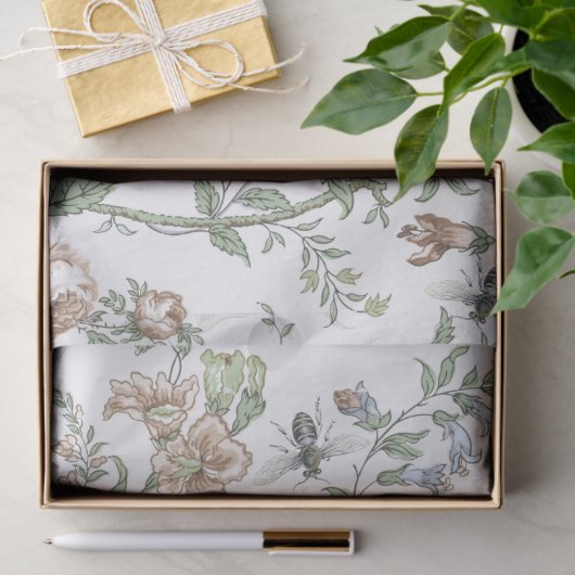 Sierlijke Bloemen met Honingbijen Pastel Tissuepapier (Geschenk)
