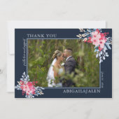 Sierlijke Bloemen Roze en Dusty Blue Wedding Bedankkaart (Voorkant)