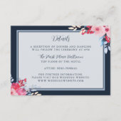 Sierlijke Bloemen Roze en Dusty Blue Wedding Informatiekaartje (Voorkant)