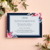 Sierlijke Bloemen Roze en Dusty Blue Wedding Informatiekaartje