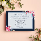 Sierlijke Bloemen Roze en Dusty Blue Wedding Informatiekaartje