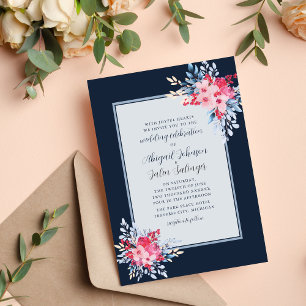 Sierlijke Bloemen Roze en Dusty Blue Wedding Kaart