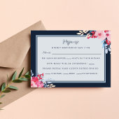 Sierlijke Bloemen Roze en Dusty Blue Wedding RSVP Kaartje