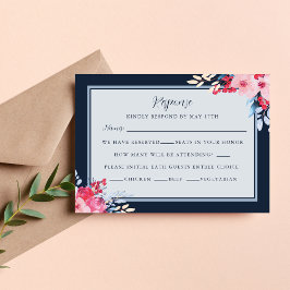 Sierlijke Bloemen Roze en Dusty Blue Wedding RSVP Kaartje