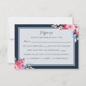 Sierlijke Bloemen Roze en Dusty Blue Wedding RSVP Kaartje (Voorkant)