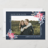 Sierlijke Bloemen Roze en Dusty Blue Wedding Save The Date (Voorkant)