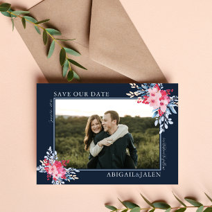 Sierlijke Bloemen Roze en Dusty Blue Wedding Save The Date