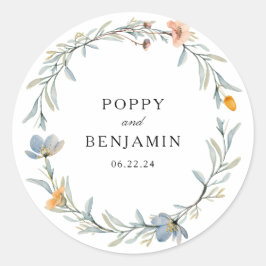 sierlijke bloemen wilde bloem krans bruiloft ronde sticker
