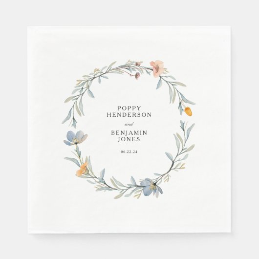 sierlijke bloemen wilde bloem krans bruiloft servet (Voorkant)