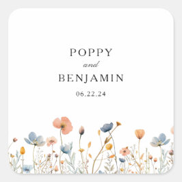 sierlijke bloemen wilde bloem krans bruiloft vierkante sticker