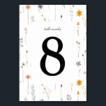 Sierlijke Bloemen Wildflower bruiloft Kaart<br><div class="desc">Dit kleurrijke sierlijke wilde bloemen trouwtafelnummer is perfect voor een boho rustieke bruiloft. Het ontwerp is voorzien van handbeschilderde waterverf met mooie rode,  blush,  sinaasappel,  blauw,  geel en groene wilde bloemen.</div>