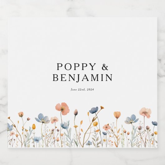 Sierlijke Bloemen Wildflower bruiloft Sparkling Wijnetiket (Enkel label)