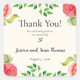 sierlijke bloemenbruiloft dank u vierkante sticker