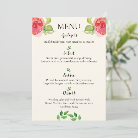 sierlijke bloemenbruiloft menu (Staand voorkant)