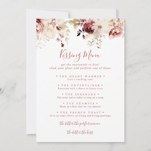 sierlijke bloemenbruiloft zoenen menu spel Kaart (Voorkant)