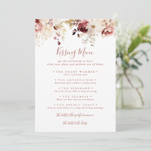 sierlijke bloemenbruiloft zoenen menu spel Kaart (Staand voorkant)